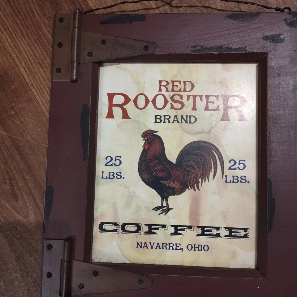 RUSTIC ROOSTER Wood Framed Wall or Door Sign Natural Wood 14.5" X 12.5" Coffee  - Image 2 of 4