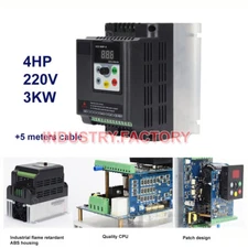4HP 3KW VFD Inverter Variable Frequency Drive 220V 12A + 5m Cable For CNC motor 