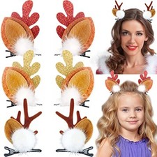 6 PCS Christmas Hair Clips Cute Reindeer Antlers Ears Classic Christmas Style