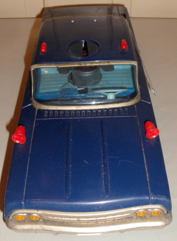 Vintage & Rare Chevrolet Toy Tin Police Car Bump & Go Action 1960s