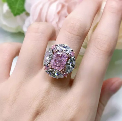 Bubblegum Pink 6.34CT Sapphires & White Diamonds Cluster Flower Design Fine Ring