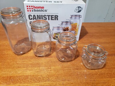 Home Basics 4 Piece, Clear Glass Canister Set with Hermetic Lids