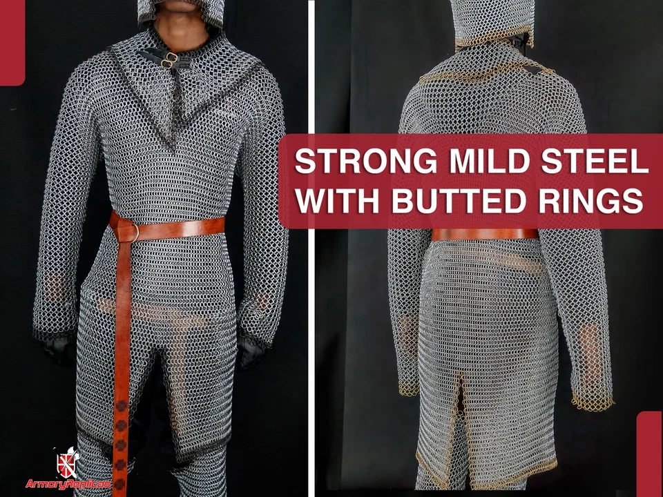 Camisa Cavaleiro Manga Completa Chainmail Armor | Aço Suave Medieval Hauberk | 6 Cores - Imagem 4 de 4