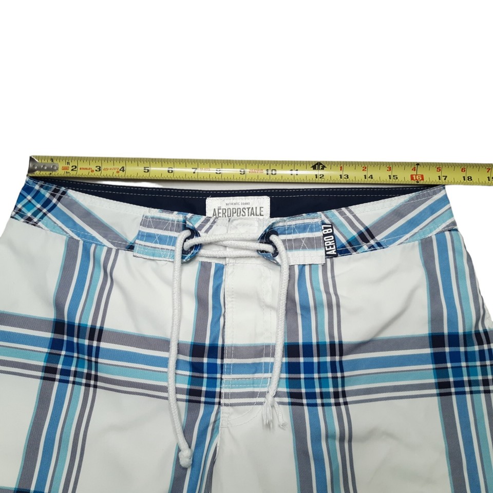 Aeropostale Swim Board Shorts Size 33 Blue Plaid Logo Surfing 11 in