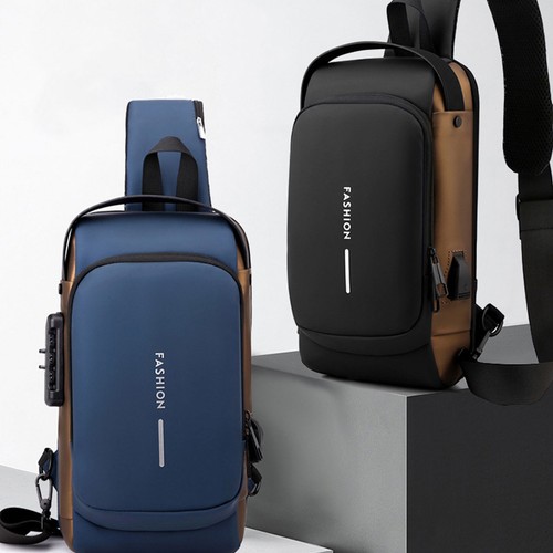 Herren Brusttasche mit USB Umhängetasche Crossbody Sling-Bag Schultertasche - Bild 13 von 16