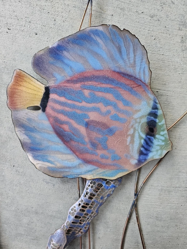 Juego 2 esculturas de pared grandes esmaltadas de bovano de Cheshire bajo el mar / peces Foto 3 de 4