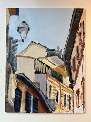 Stadtansicht Gemälde in Palette Messer 9x12 Zoll Platte.
