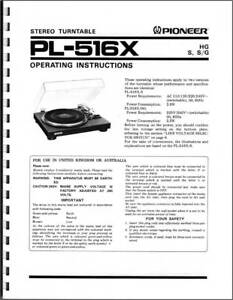 Pioneer PL-516X Turntable Owners Manual | eBay