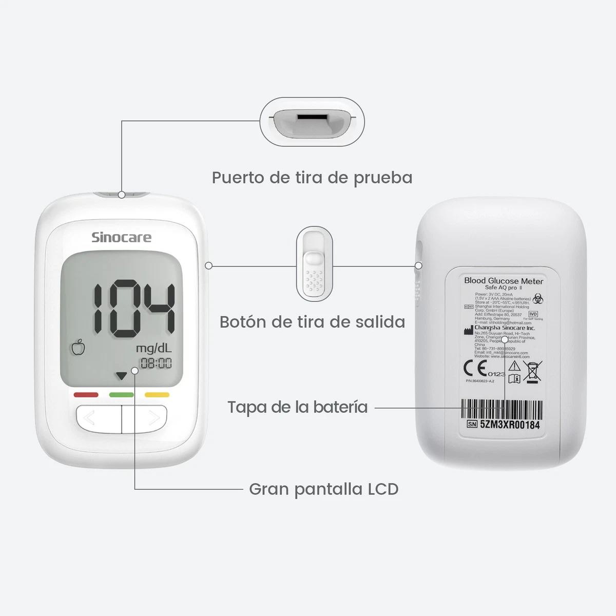 Sinocare AQ Pro I Medidor de glucosa en sangre de precisión Set * 100 tiras