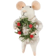 Primitives by Kathy Felt Mouse with Wreath Christmas Holiday Ornament Critter