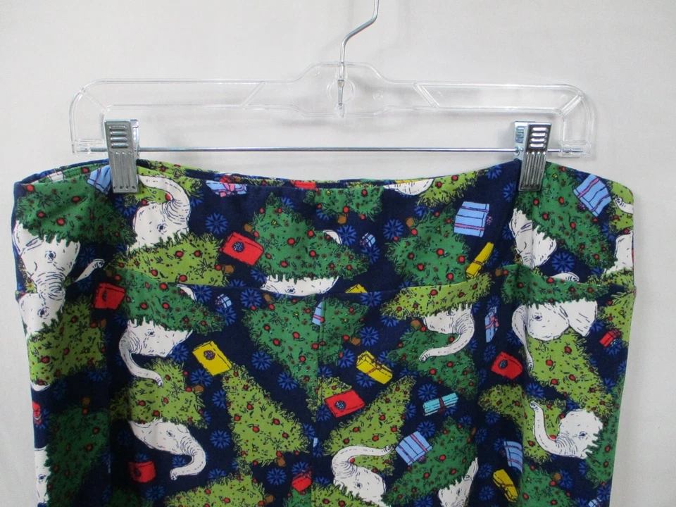 Legging Lularoe Mujer Grande Verde Blanco Elefante Navidad Cintura Elástica Elástica Elástica Foto 2 de 4