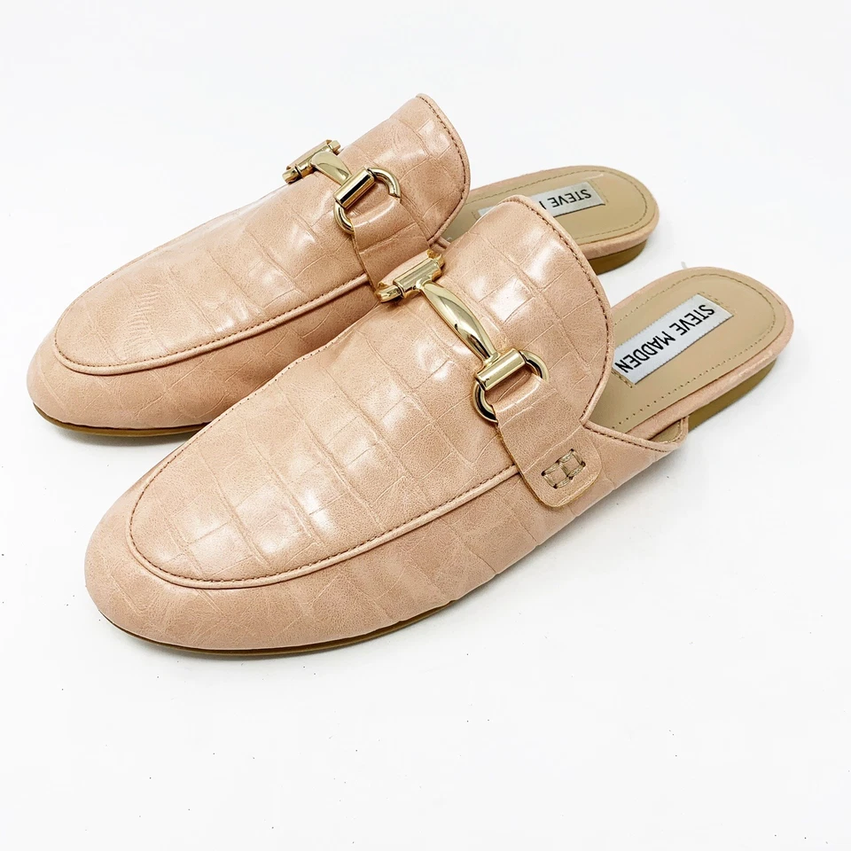 Steve Madden Zapatos 8 Planos Mules Macrae Bit Blush Dorado Cuero de Cocodrilo