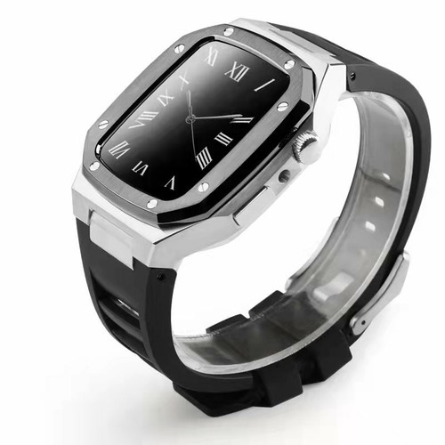 Fluororubber Band Stainless steel Case Royal Oak Mod For Apple Watch 44/41/45mm - Zdjęcie 19 z 21