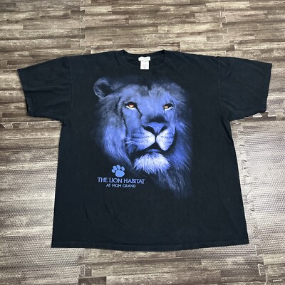 VTG MGM Grand Las Vegas Men s 2X XXL TShirt Black Lion Habitat Big Face Tee Y2K