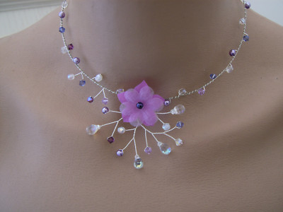 Collier Chaîne Perle nacrée Violet Clair Mauve Parme Argenté/Couleur Argent Mariage/Soirée/Cérémonie/Coktail imitation perle culture - France
