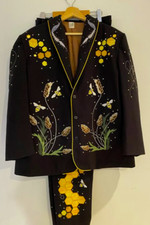Men 2Pc Bespoke Honeybees Embroidered Nudie Western cowboy Cocktail Prom Outfit