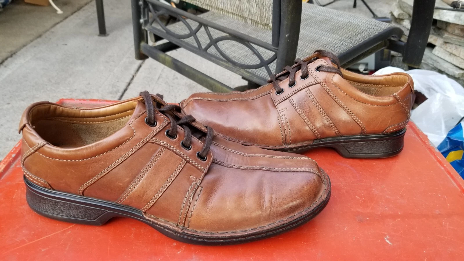 Scarpe Clarks da uomo 10 5 M Touareg Vibe Oxford marroni in pelle punta da bicicletta