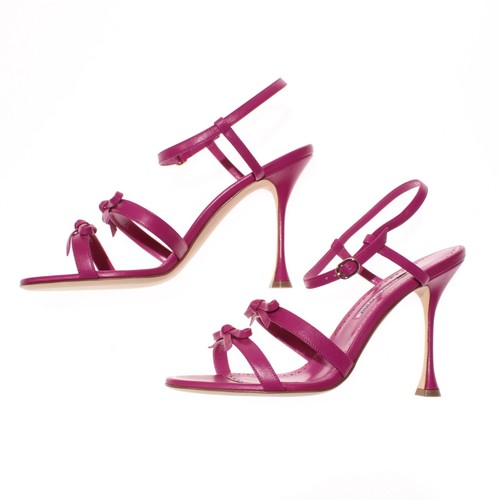Manolo Blahnik Nuevo con Etiquetas Tacones Talla 38.5 8.5 EE. UU. Rosa Oscuro Sólido Ircana Con Lazos - Imagen 4 de 11