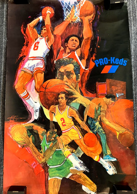Vintage PRO-Keds Basketball Poster Art Sports Advertising Signed H Rogers 1970s
