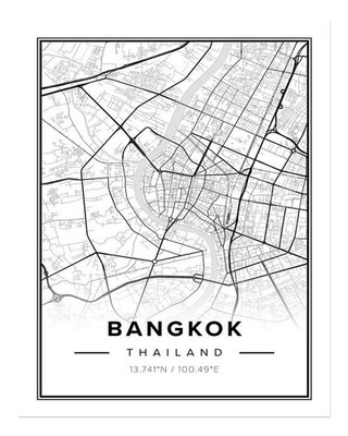 Bangkok Stadtkarte Wandkunst Minimalistisch Schwarz und Wei� Urban Sta