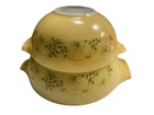 Pyrex Shenandoah Cinderella Nesting Mixing Bowls 443 444 Yellow Green Flower