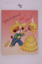 1950s Birthday Greeting Card Anthropomorphic Dog Haystack Pitchfork