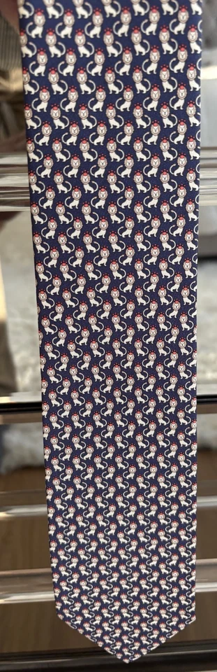 Corbata Salvatore Ferragamo Hombre 100% Seda Estampado León Azul - Nueva con Etiquetas Foto 2 de 4