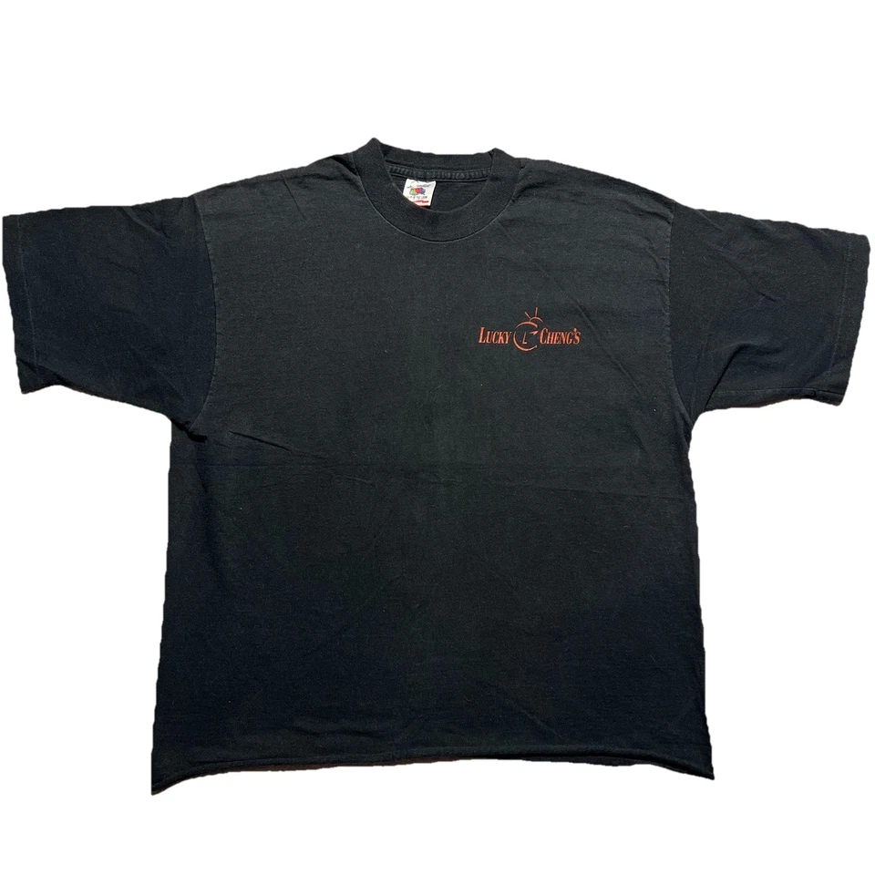 Camiseta De Colección Años 90 Lucky Cheng’s L Negra Hecha en EE. UU. Drag Cabaret Gráfico Camiseta Recortada Foto 2 de 4