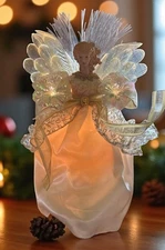 Vintage  Fiber Optic Tree / Table Top Porcelain Faced Angel 15” Works