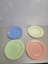 Vtg Hazel Atlas Moderntone Platonite Pastel 9 Inch Dinner Plates Set of 4 MCM