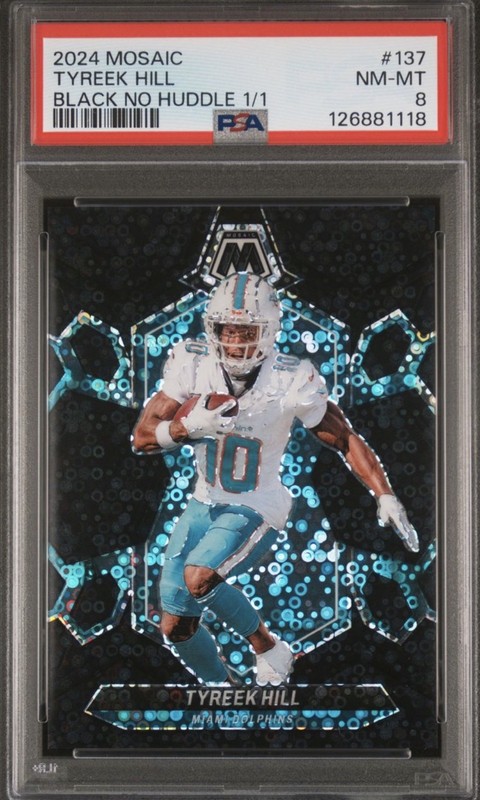 2024 Panini Mosaic Black No Huddle Prizm  Tyreek Hill dolphins chiefs 1/1 PSA 8