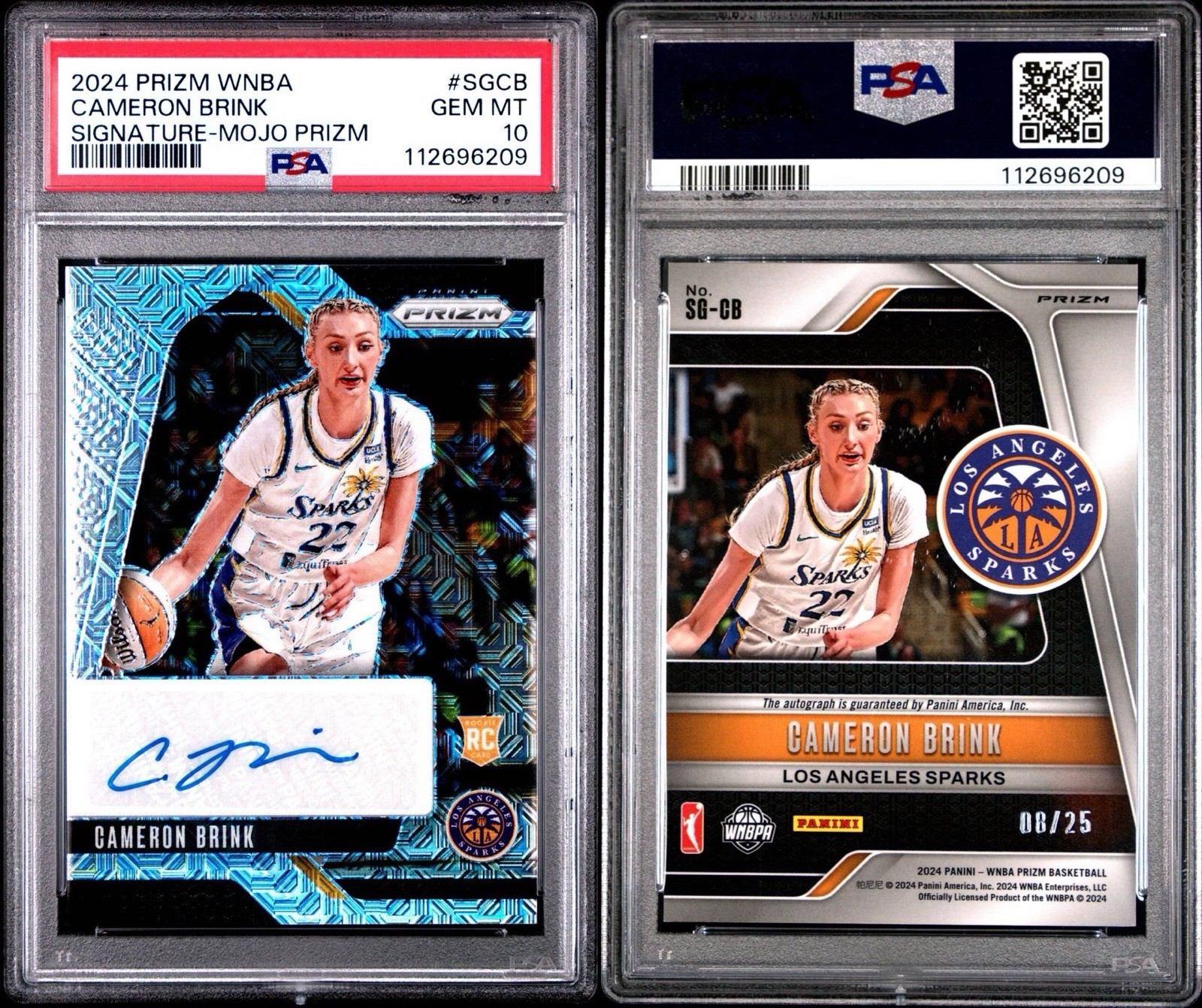 2024 Panini Prizm WNBA SIGNATURES SGCB Cameron Brink Mojo Prizm 08/25 PSA 10 view 3
