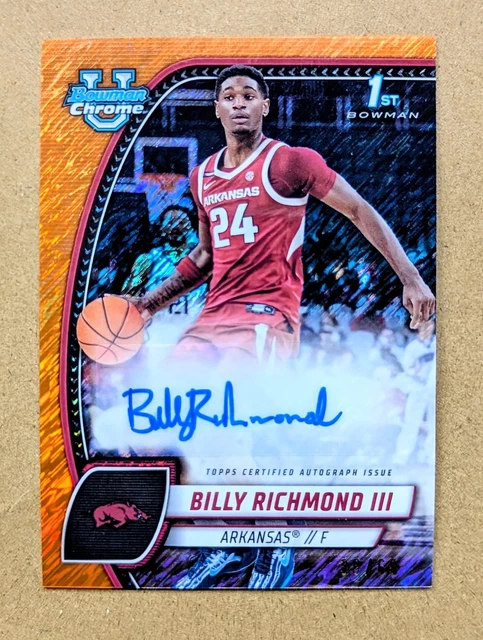 2024-25 Bowman U Chrome Billy Richmond III Orange Shimmer Auto /65 #10 Arkansas