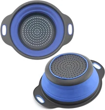 Round Silicone Blue Colander Collapsible – Foldable Kitchen 