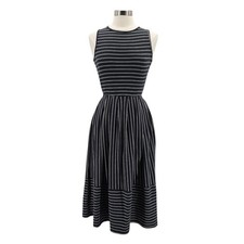 NEW ASOS Womens 8 Dress Midi Fit & Flare Crisscross Back Striped Black White