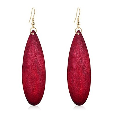Bohemian Retro Black Brown Natural Wooden African Teardrop Dangle Drop Red