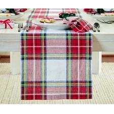  Linen Plaid Table Runner 60 Inches - 100% Pure Linen 14 x 60 Inch White