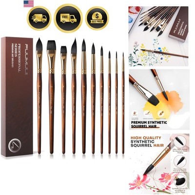 Watercolor Brushes Professional, 10Pcs Synthetic Squirrel Hair Water Color Pa...