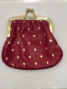 Vintage 90s Italian Leather Change Purse Red Gold Made In Italy Kiss Lock