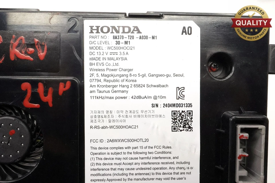 2023 - 2025 HONDA CR-V WIRELESS CHARGING PAD CONTROL MODULE OEM 8A370T20A020M1 - Image 4 of 4