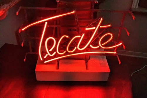 Vintage Hanging Neon Tecate Beer Sign Light Red Works 1980's Orig. Box