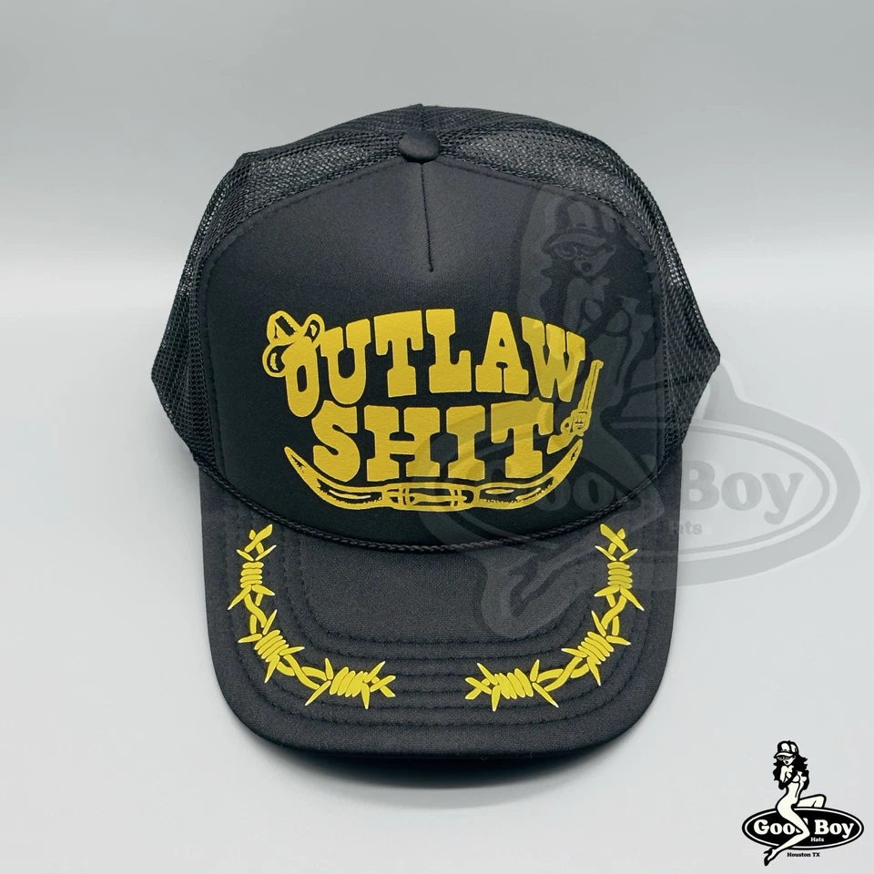 Gorra Outlaw S**t Vintage Retro Malla Negra/Dorada Camionero Cuerda Ropa Occidental Foto 2 de 4