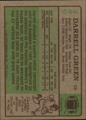 1984 Topps #380 Darrell Green Washington Redskins Rookie Card RC