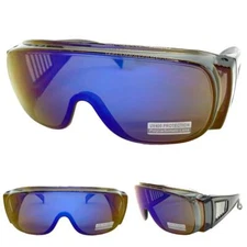 OVERSIZE WRAP AROUND DRIVING SAFETY SUNGLASSES Fit Over RX Eye Glass Purple Lens