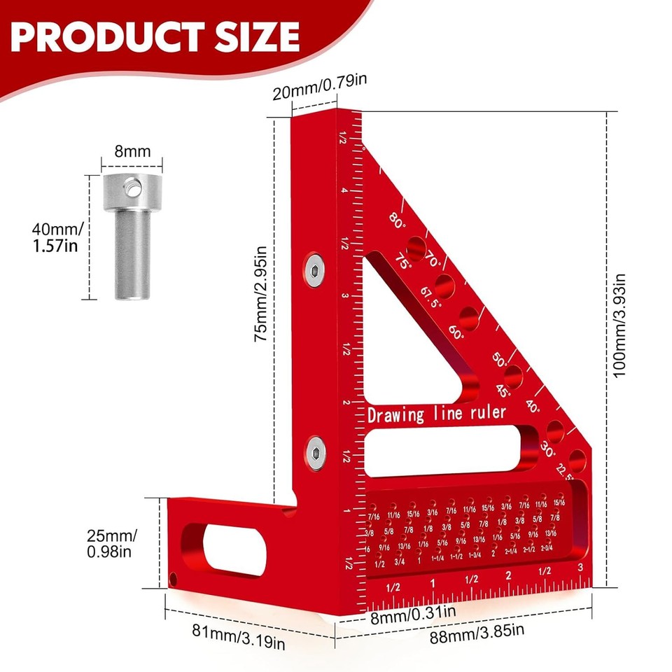 3D Multi-Angle Carpenter Square Hole Scribing Ruler, Aluminum Alloy ...
