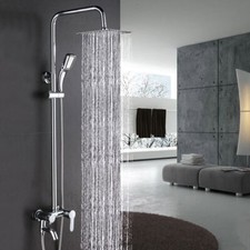 8"Square Shower Faucet Set Chrome Rain Head Handheld Spray Mixer Valve Brass Tap