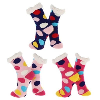 Damen Nuzzles Hausschuhe Socken Sherpa Fleece gefüttert mit Griffen fleckige Punkte Design