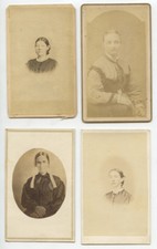CIVIL WAR ERA LADIES SET OF 4 CDV PORTRAITS, 1 W/ INFO ON BACK