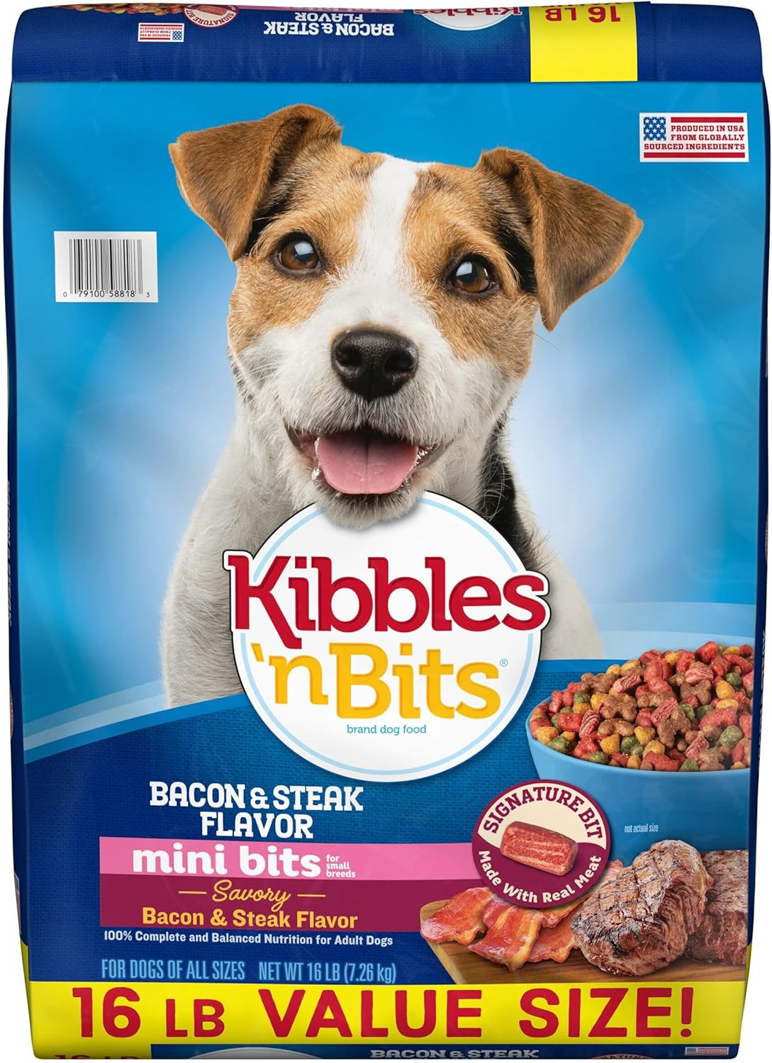Mini Bits Bacon & Steak Flavor, Dry Small Breed Dog Food, 16