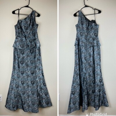 David Meister One Shoulder Peplum Mermaid Maxi Dress size